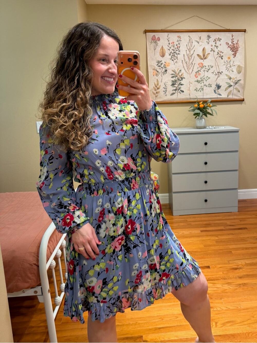 Tuckernuck byTiMo Floral Long-Sleeve Smocked Waist Dress in Lavender Blue XL